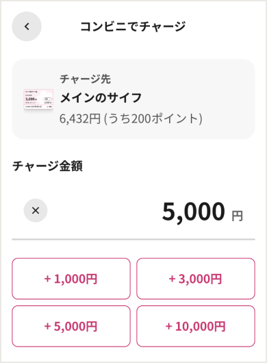 コンビニ収納でのチャージ画面