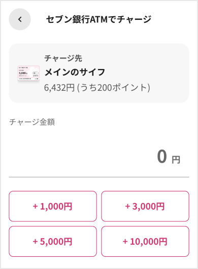セブン銀行ATMでのチャージ画面